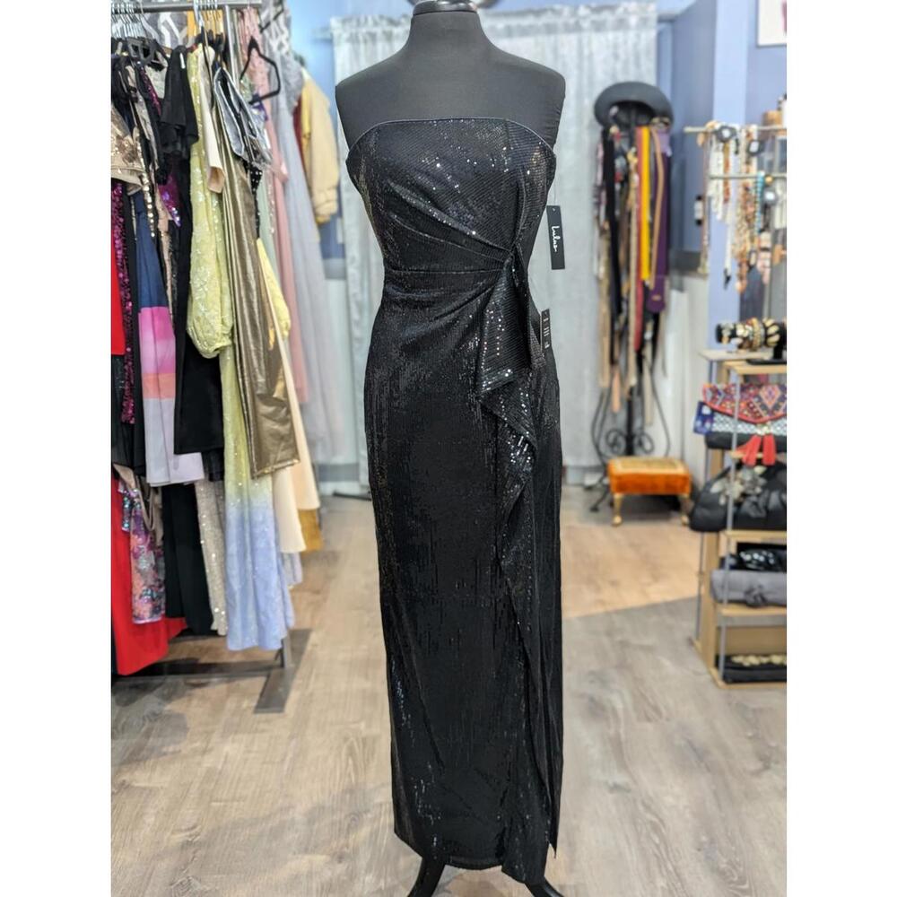 Lulus Glam City Black Sequin Strapless Maxi Dress